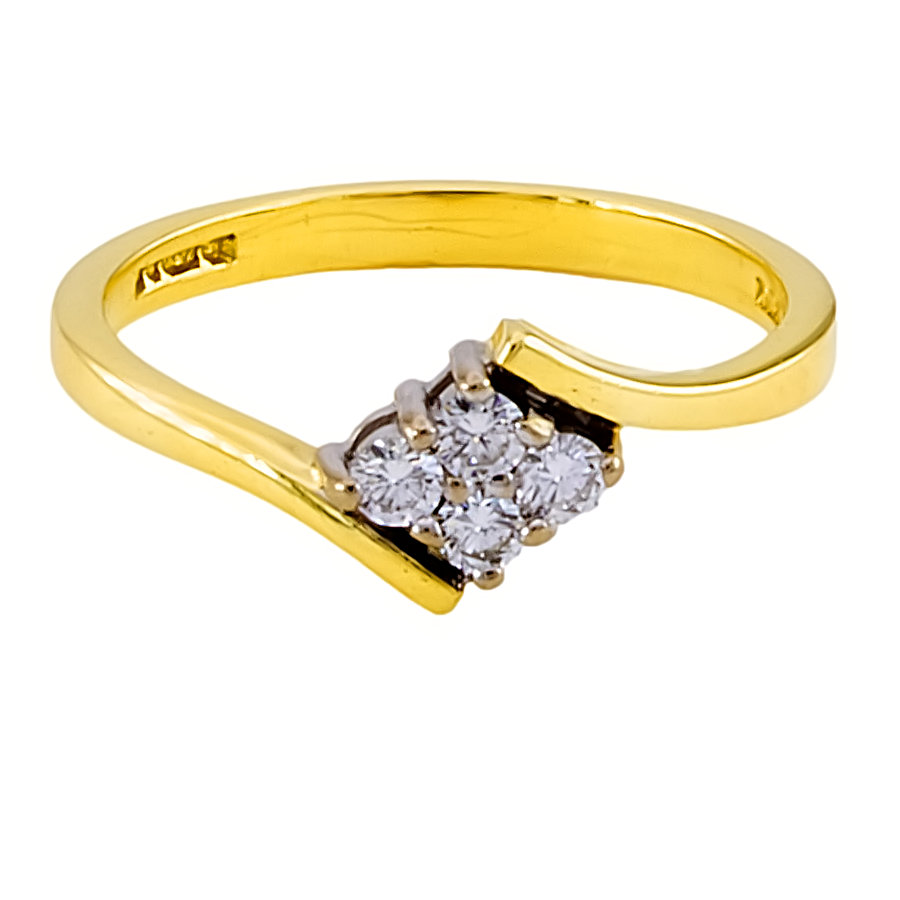 18ct gold diamond 0.15cts 4 stone Ring size M,